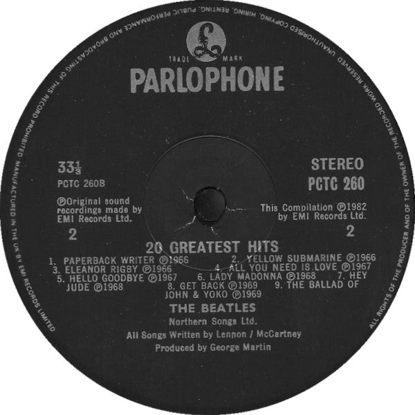 The Beatles : 20 Greatest Hits (LP, Comp, RP, Thi)