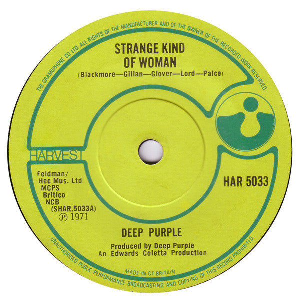 Deep Purple : Strange Kind Of Woman (7", Single, Sol)