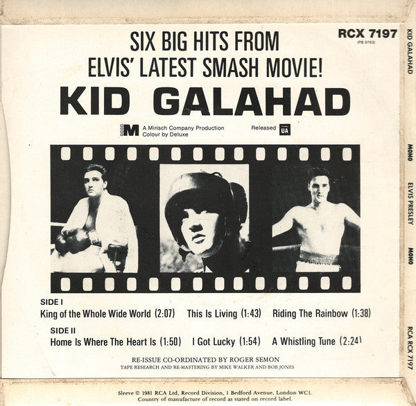 Elvis Presley : Kid Galahad (7", EP, Mono, RE)