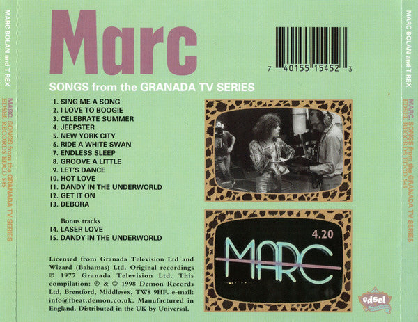 Marc Bolan & T. Rex : Marc - Songs From The Granada TV Series (CD, Album, RE)