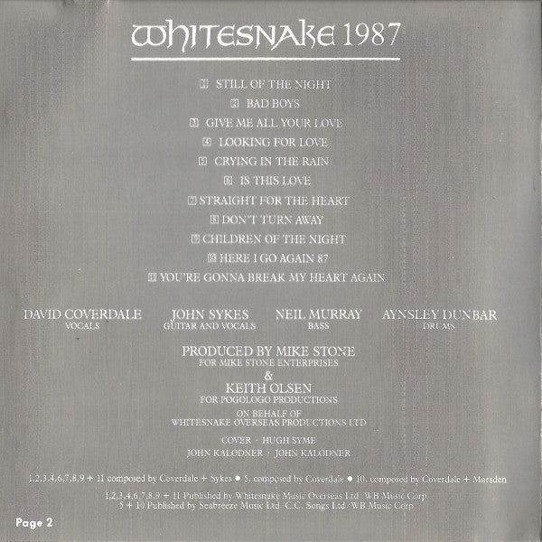 Whitesnake : 1987 (CD, Album, Son)