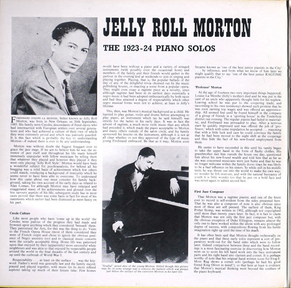 Ferd "Jelly Roll" Morton* : Presenting 19 Rare Recordings Of Piano Solos By The King Of Jazz & Stomp (LP, Comp)