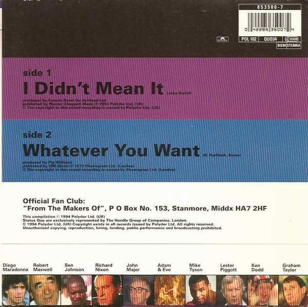 Status Quo : I Didn't Mean It (7", Single, Blu)