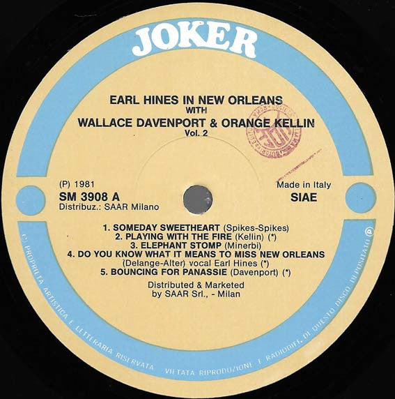 Earl Hines With Wallace Davenport And Orange Kellin : Earl Hines In New Orleans - Vol. 2 (LP, Album)