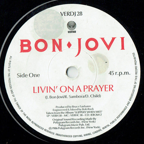 Bon Jovi : Livin' On A Prayer (7", Single, Promo)