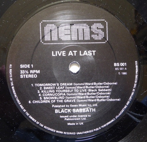 Black Sabbath : Live At Last... (LP, Album, RE)