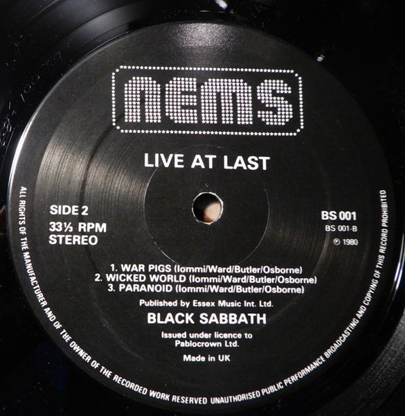 Black Sabbath : Live At Last... (LP, Album, RE)