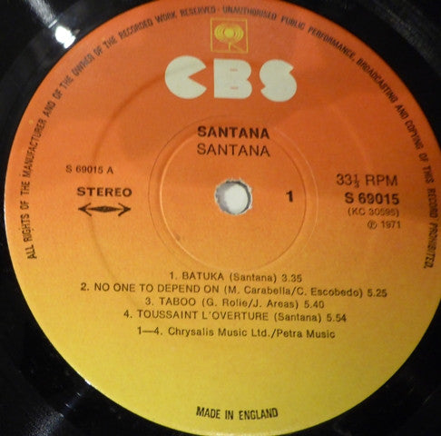 Santana : Santana (LP, Album, RE, 'Su)