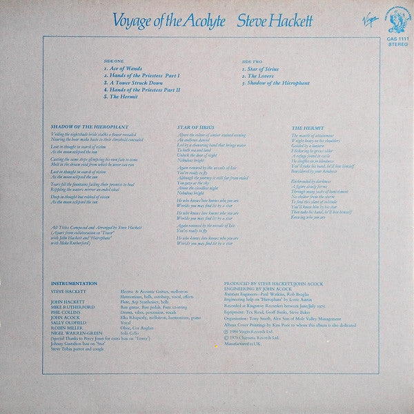 Steve Hackett : Voyage Of The Acolyte (LP, Album, RE, Gat)