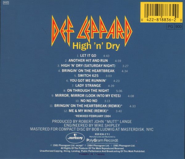 Def Leppard : High 'n' Dry (CD, Album, RE)