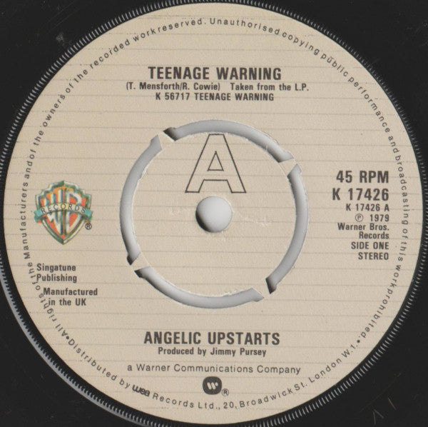 Angelic Upstarts : Teenage Warning (7", Single, Pus)