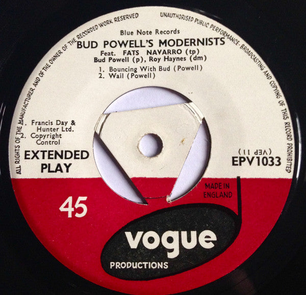 Bud Powell's Modernists : Bouncing With Bud (7", EP)