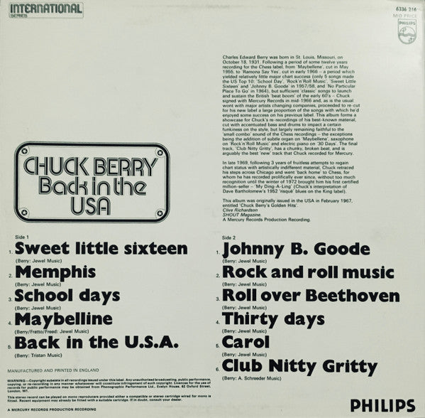 Chuck Berry : Back In The USA (LP, Album, RE)