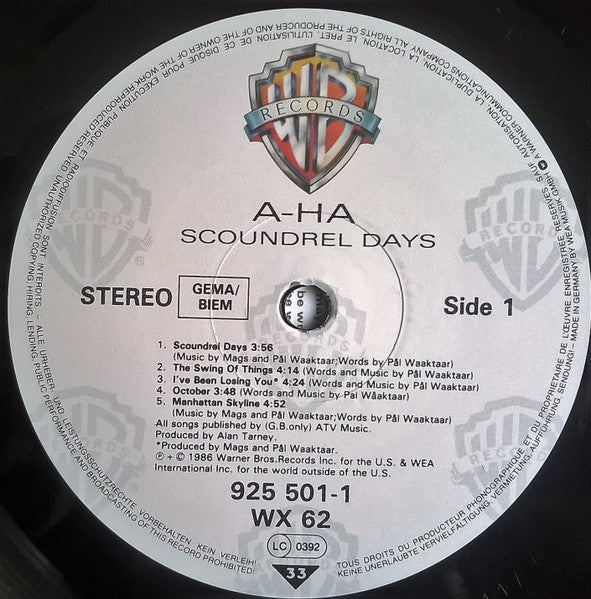 a-ha : Scoundrel Days (LP, Album, Emb)