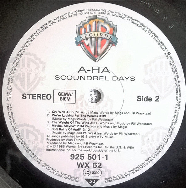 a-ha : Scoundrel Days (LP, Album, Emb)