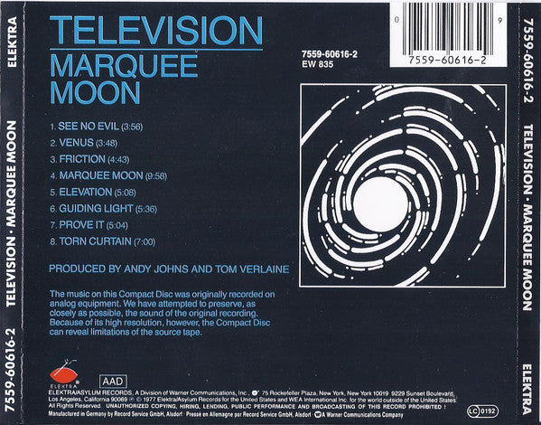 Television : Marquee Moon (CD, Album, RE, RP)