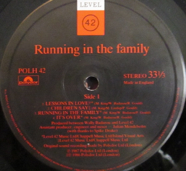 Level 42 : Running In The Family (LP, Album)