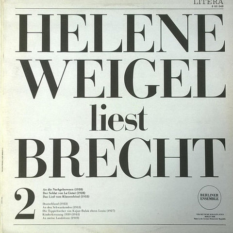 Helene Weigel Liest Brecht* : Helene Weigel Liest Brecht (LP, Mono)