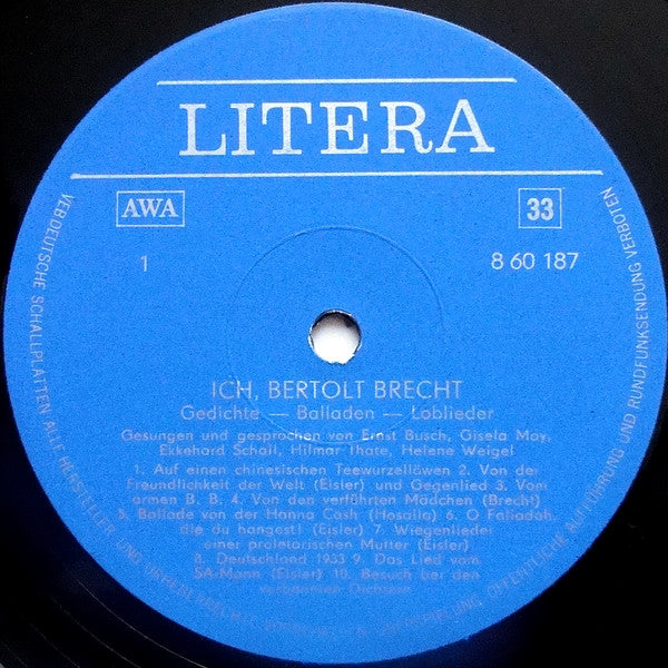 Bertolt Brecht : Ich, Bertolt Brecht (LP, Comp, Mono, Sil)