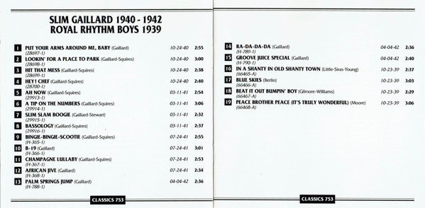 Slim Gaillard  /  Royal Rhythm Boys : 1940-1942 / 1939 (CD, Comp)