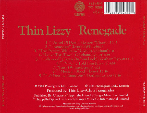 Thin Lizzy : Renegade (CD, Album, RE)