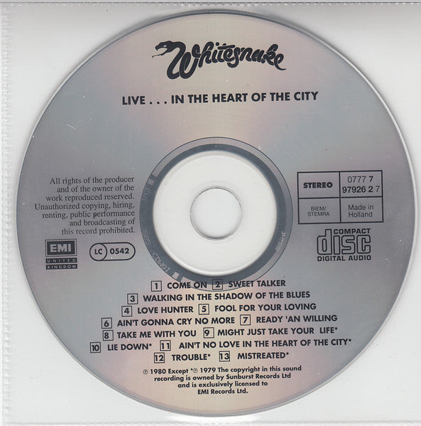 Whitesnake : Live....In The Heart Of The City (CD, Album, RE, RP)