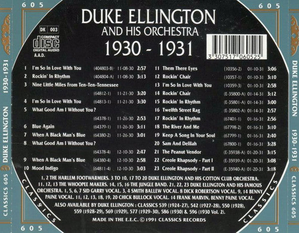 Duke Ellington And His Orchestra : 1930-1931 (CD, Comp)