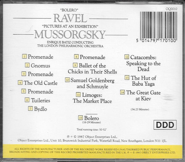 Ravel* - Mussorgsky*, Enrique Batiz Conducting The London Philharmonic Orchestra* : Bolero / Pictures At An Exhibition (CD, Album)