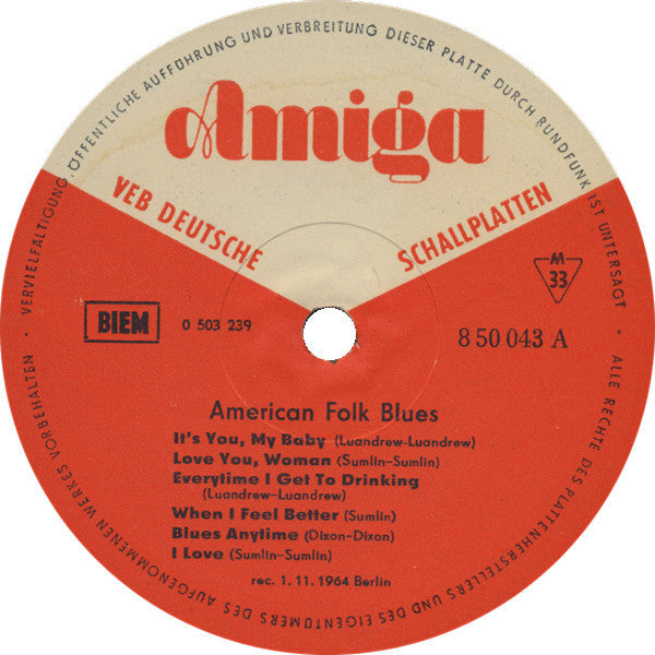 Hubert Sumlin, Clifton James, Willie Dixon, Sunnyland Slim : American Folk Blues (LP, Mono)