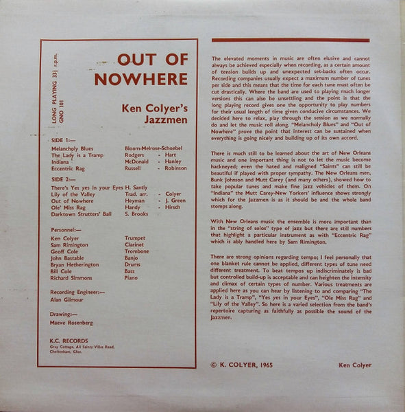 Ken Colyer's Jazzmen : Out Of Nowhere (LP, Album)