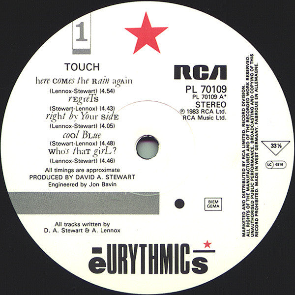 Eurythmics : Touch (LP, Album, RP)