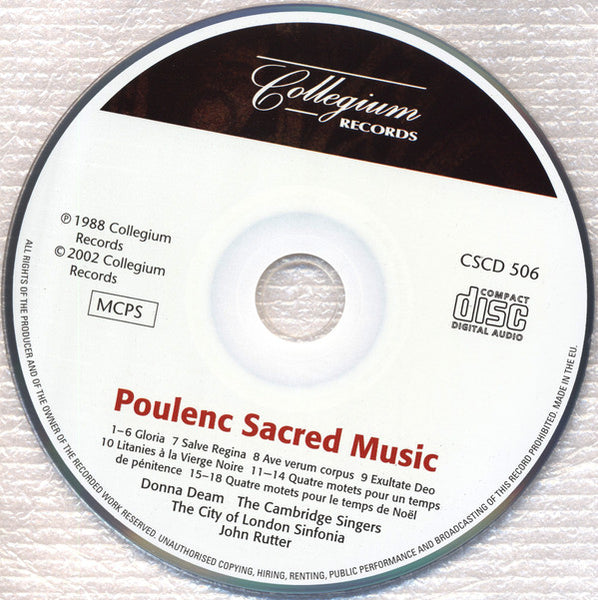 Poulenc* - The Cambridge Singers, City Of London Sinfonia Conducted By John Rutter : Sacred Music (CD, Album, RE)