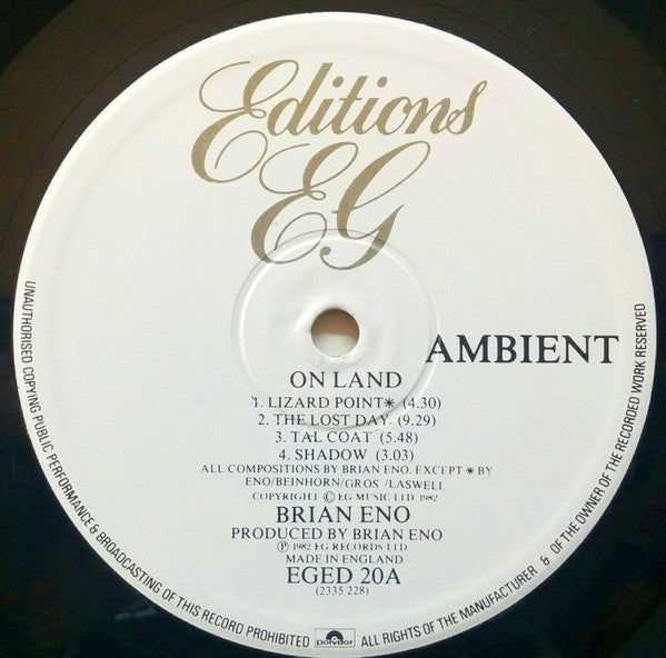 Brian Eno : Ambient 4 (On Land) (LP, Album)