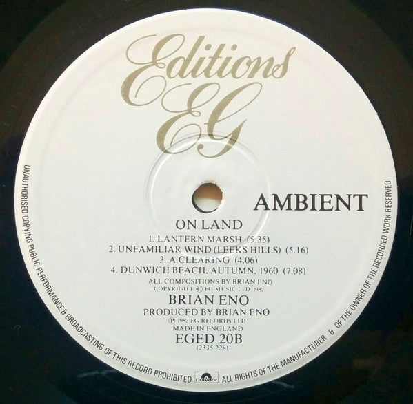 Brian Eno : Ambient 4 (On Land) (LP, Album)