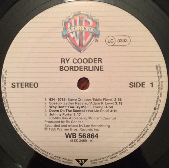 Ry Cooder : Borderline (LP, Album)