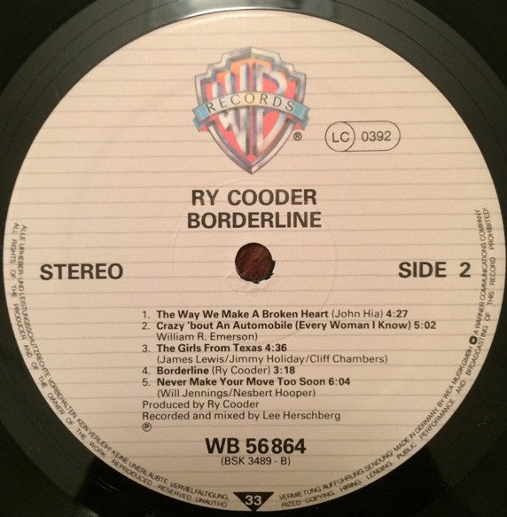 Ry Cooder : Borderline (LP, Album)