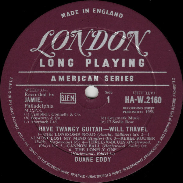 Duane Eddy & His "Twangy" Guitar And The Rebels* : Have 'Twangy' Guitar Will Travel (LP)