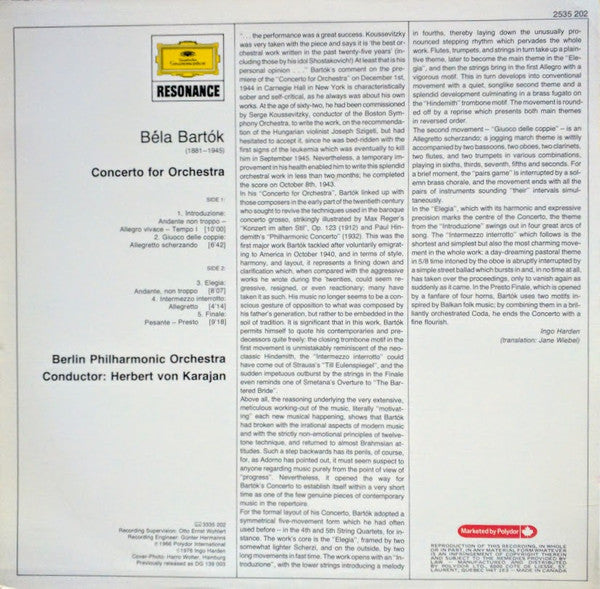 Bartók*, Berlin Philharmonic Orchestra*, Herbert von Karajan : Béla Bartók, Concerto For Orchestra (LP, RE)