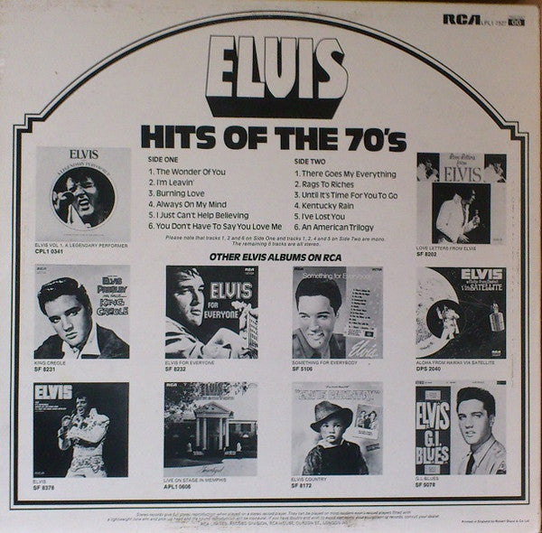 Elvis Presley : Hits Of The 70's (LP, Comp, Mono, RE)