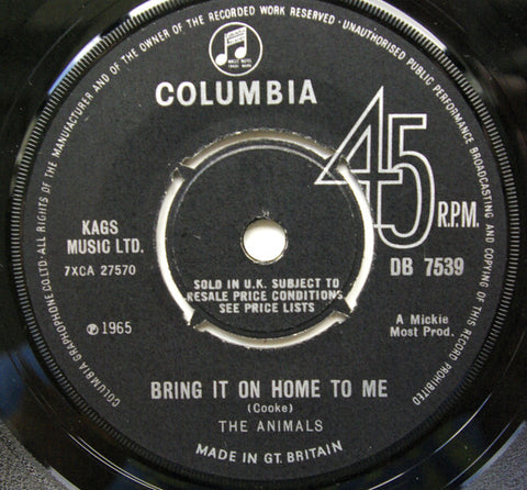 The Animals : Bring It On Home To Me (7", Single)