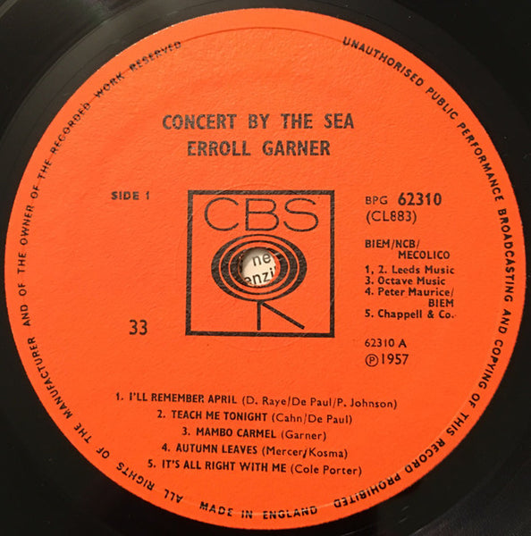 Erroll Garner : Concert By The Sea (LP, Album, Mono, RE)