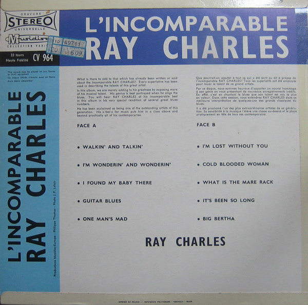 Ray Charles : L'Incomparable (LP, Album, Comp)