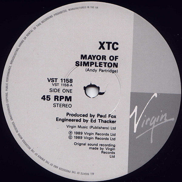 XTC : Mayor Of Simpleton (12")