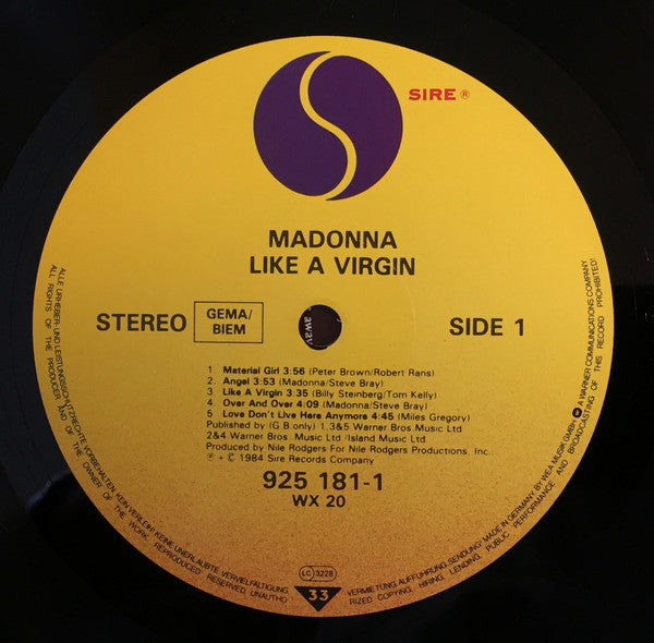 Madonna : Like A Virgin (LP, Album, RE)