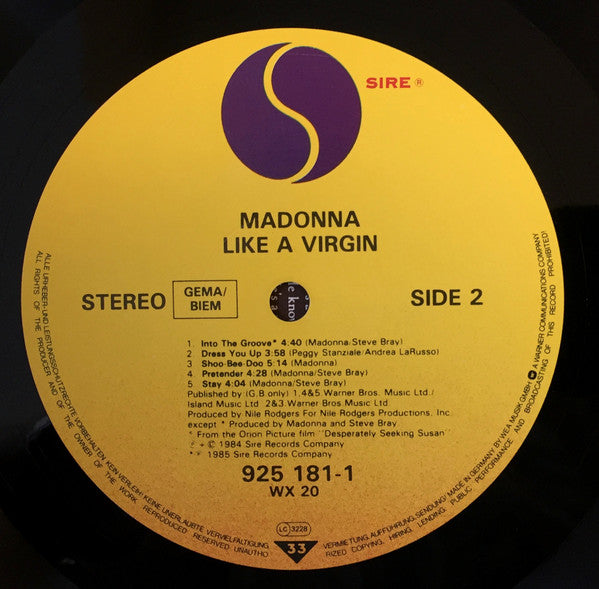 Madonna : Like A Virgin (LP, Album, RE)