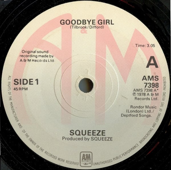 Squeeze (2) : Goodbye Girl (7", Single, 3D )