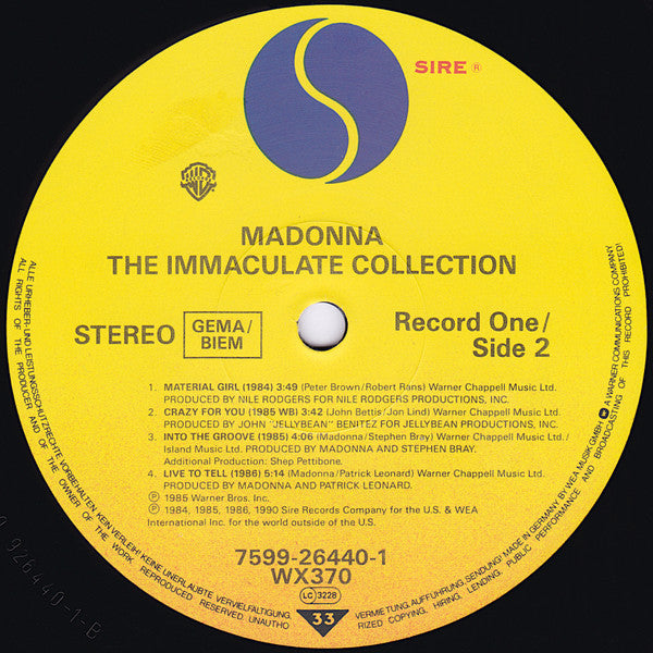 Madonna : The Immaculate Collection (2xLP, Comp, Gat)