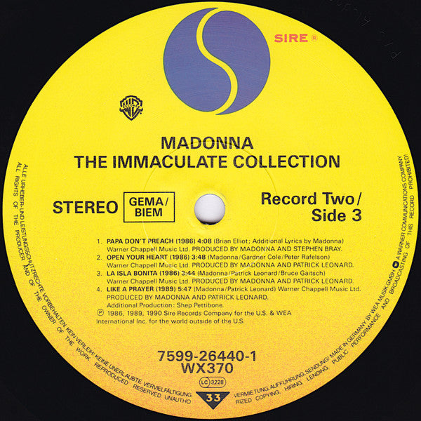 Madonna : The Immaculate Collection (2xLP, Comp, Gat)