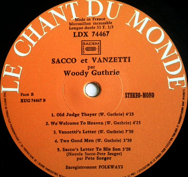 Woody Guthrie : Ballades De Sacco & Vanzetti (LP, Album, RE)