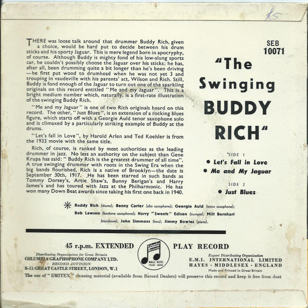 Buddy Rich : The Swinging Buddy Rich (7", EP)